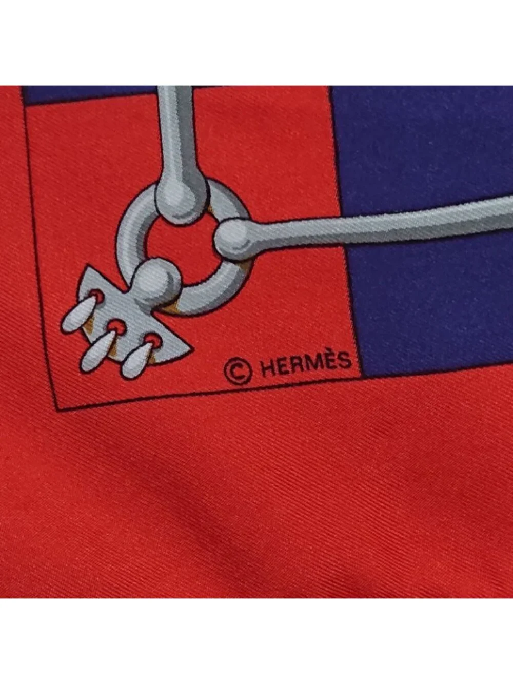 Hermes Carre 90 Cliquetis Silk Scarf Red Navy Gold